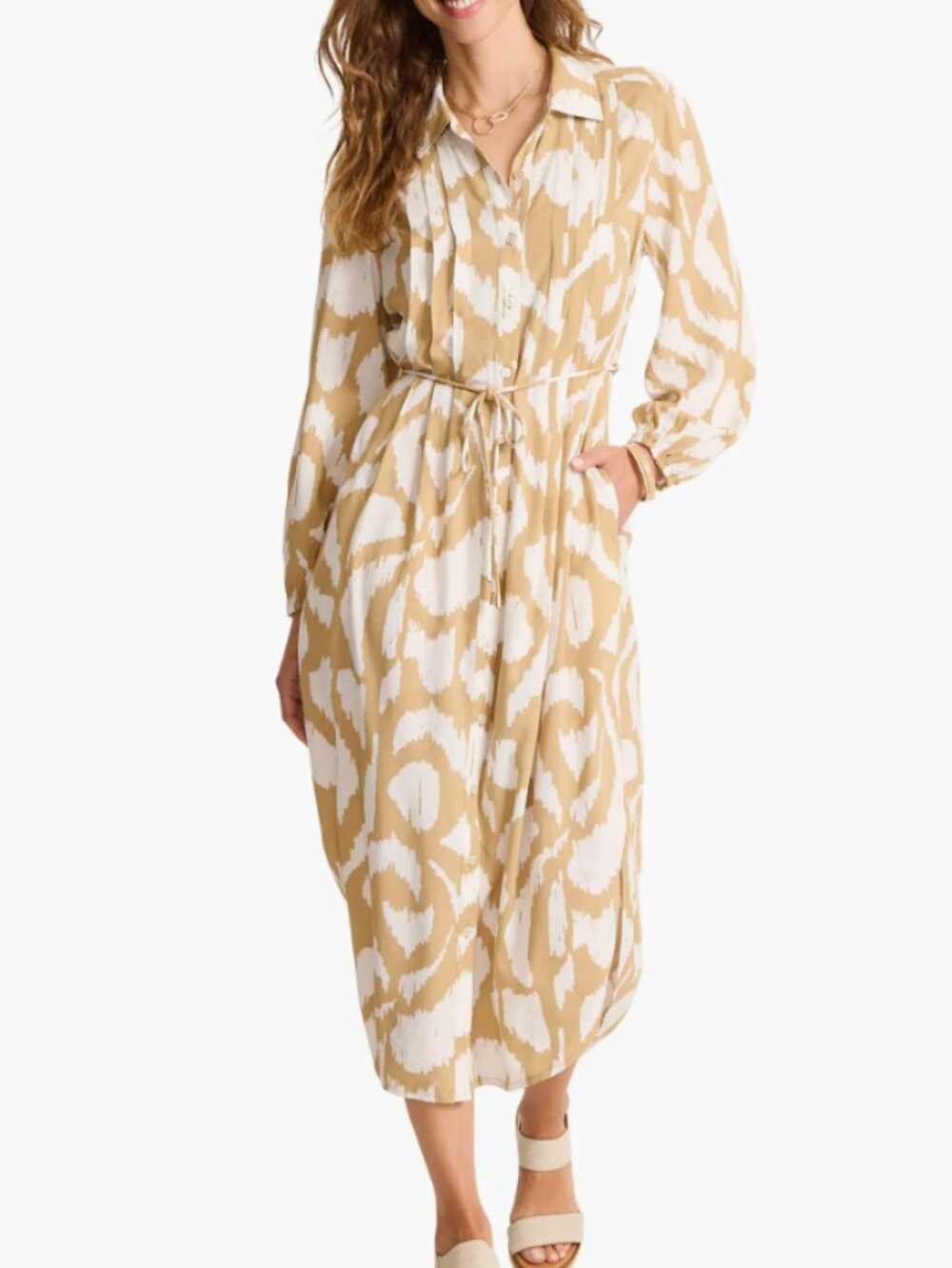 Tommy Bahama Inlet Ikat Midi Shirt Dress In Golden Honey - Size Small - NWT